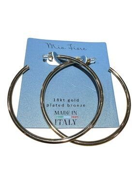 Mia Fiore Large Gold Tone Hoop Earrings 18kt Gold Plated Made in Italy NEW
